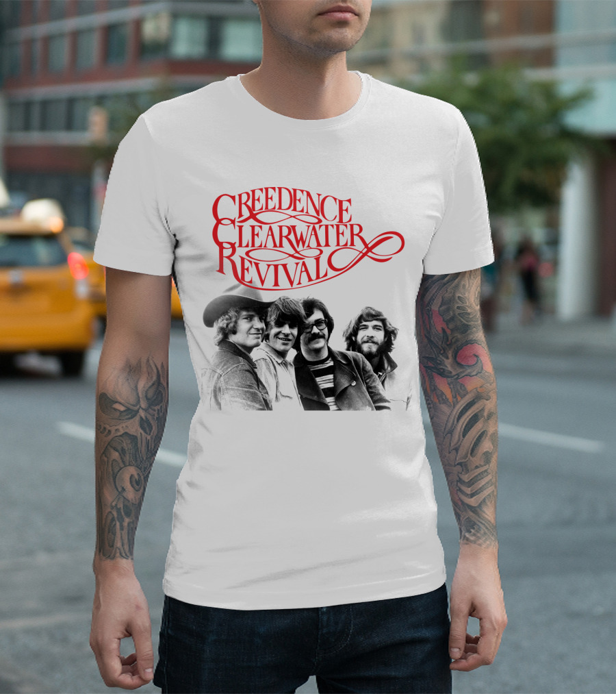 Creedence Clearwater Revival Band Photo Red T-Shirt