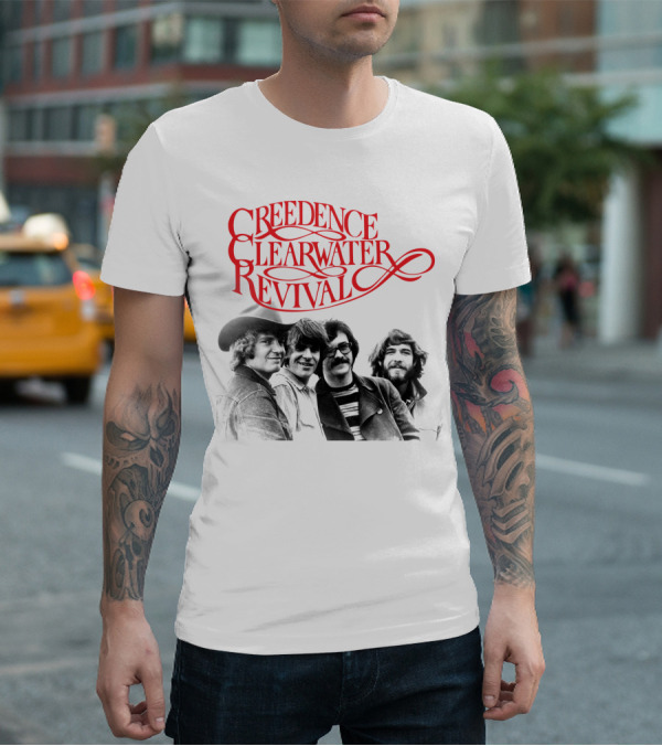 Creedence Clearwater Revival Band Photo Red T-Shirt