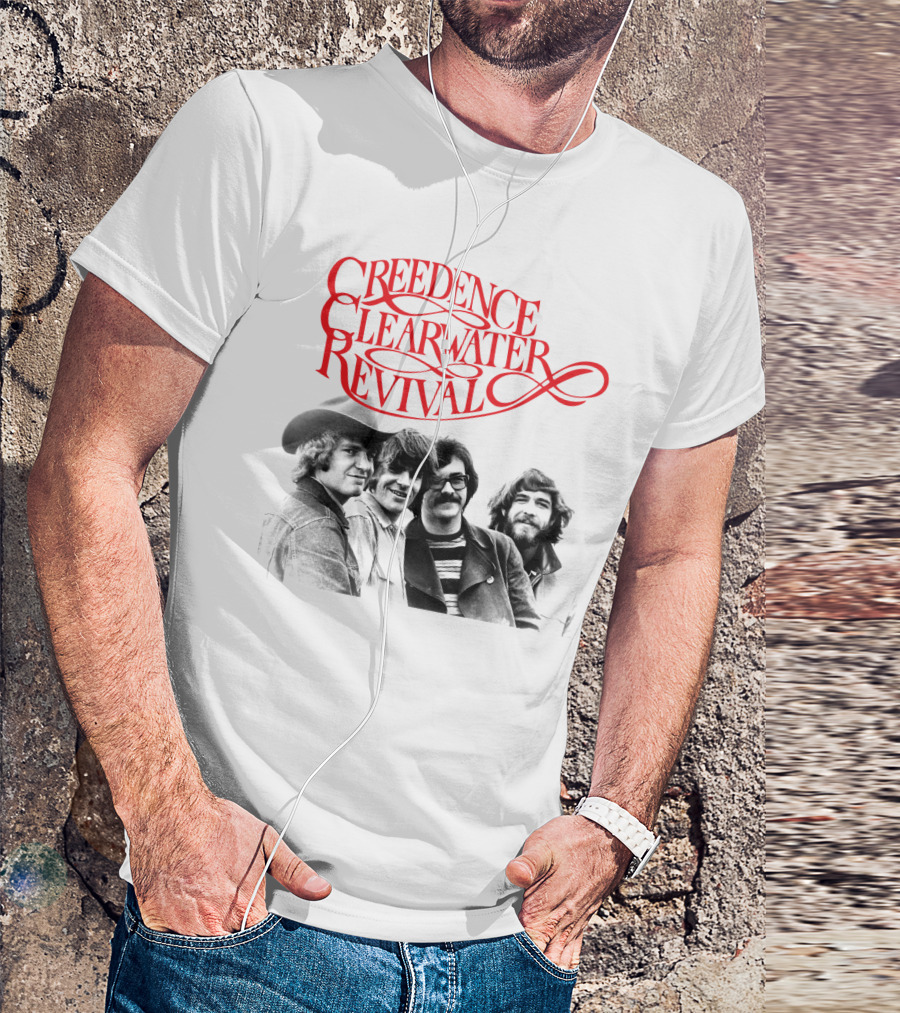 Creedence Clearwater Revival Band Photo Red T-Shirt