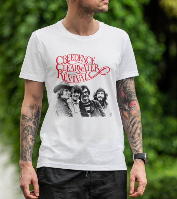 Creedence Clearwater Revival Band Photo Red T-Shirt