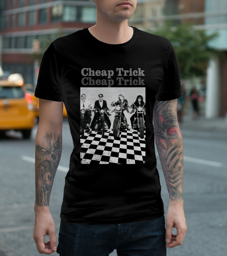 Cheap Trick Band Motorcycles Checkered Floor T-Shirt