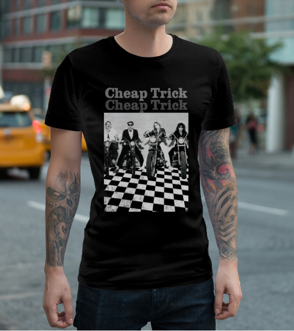 Cheap Trick Band Motorcycles Checkered Floor T-Shirt