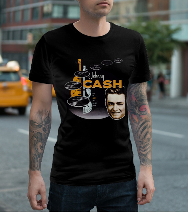 Johnny Cash Man In Black Hot And Blue Guitar Songs T-Shirt