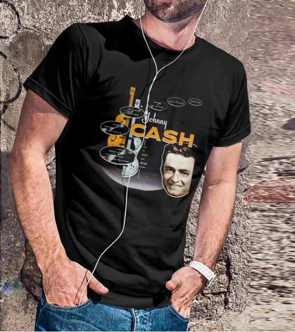 Johnny Cash Man In Black Hot And Blue Guitar Songs T-Shirt
