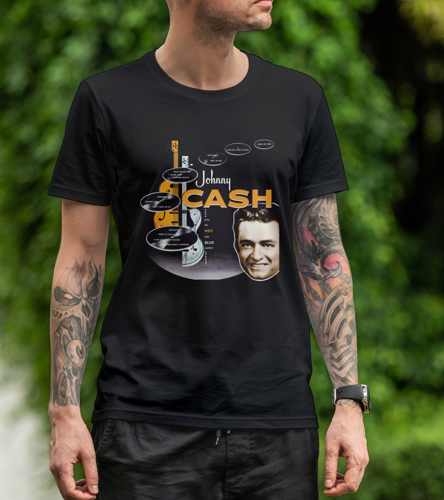 Johnny Cash Man In Black Hot And Blue Guitar Songs T-Shirt