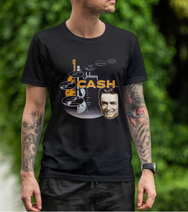 Johnny Cash Man In Black Hot And Blue Guitar Songs T-Shirt