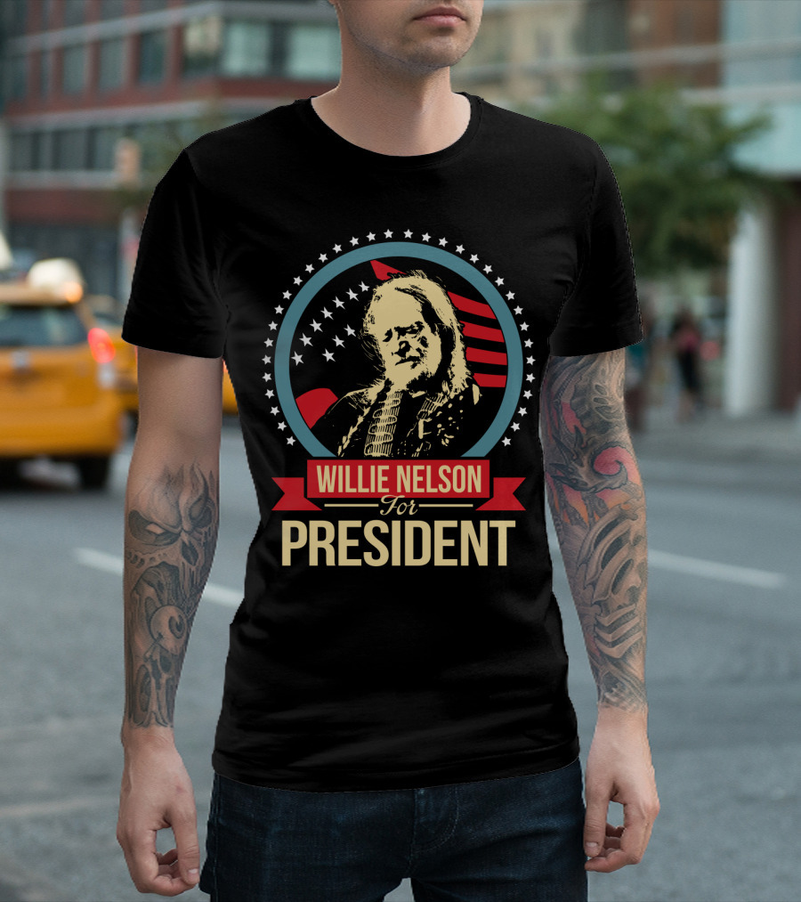 Willie Nelson For President American Flag Stars T-Shirt