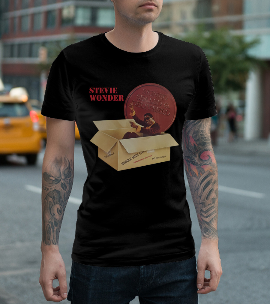 Stevie Wonder Signed Sealed & Delivered Album Cover T-Shirt