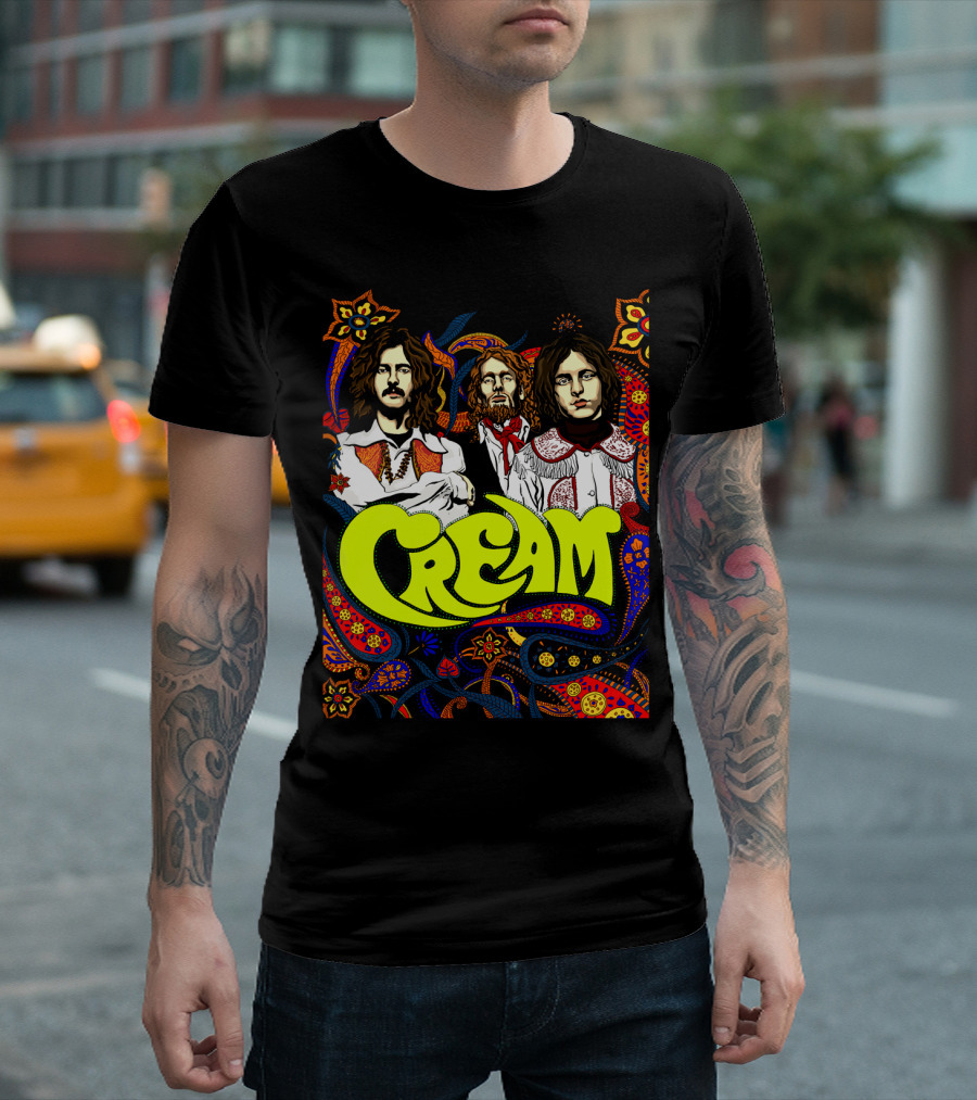 Cream Psychedelic Music Legends Portrait With Vibrant 60s T-Shirt