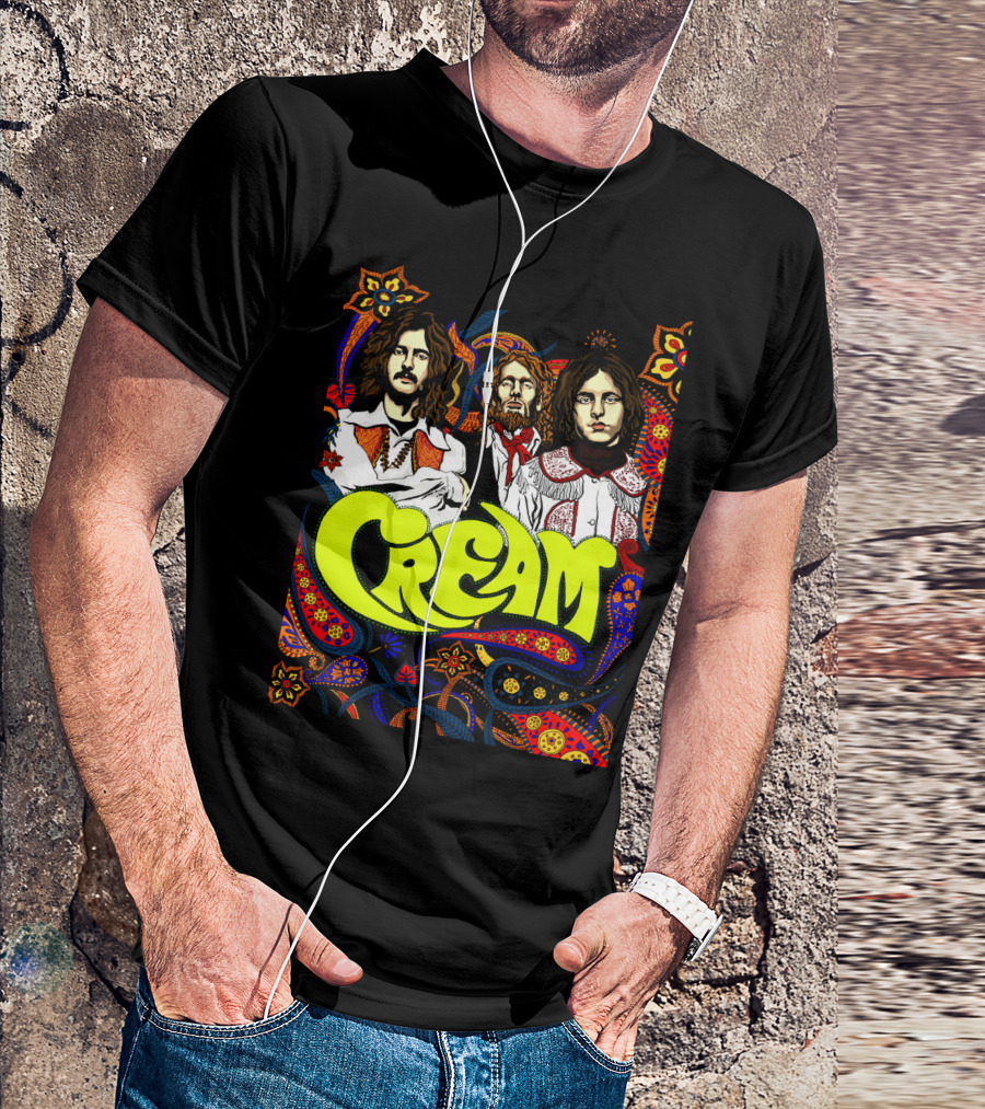 Cream Psychedelic Music Legends Portrait With Vibrant 60s T-Shirt