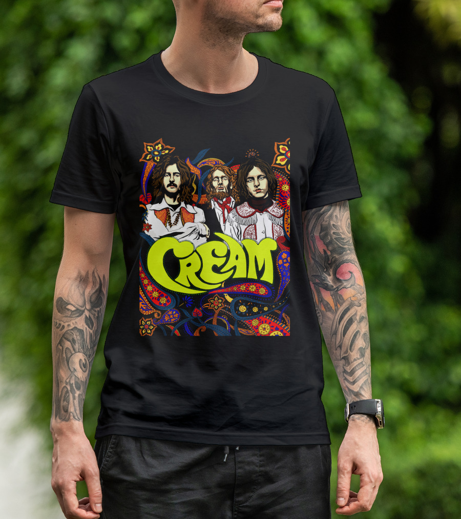 Cream Psychedelic Music Legends Portrait With Vibrant 60s T-Shirt