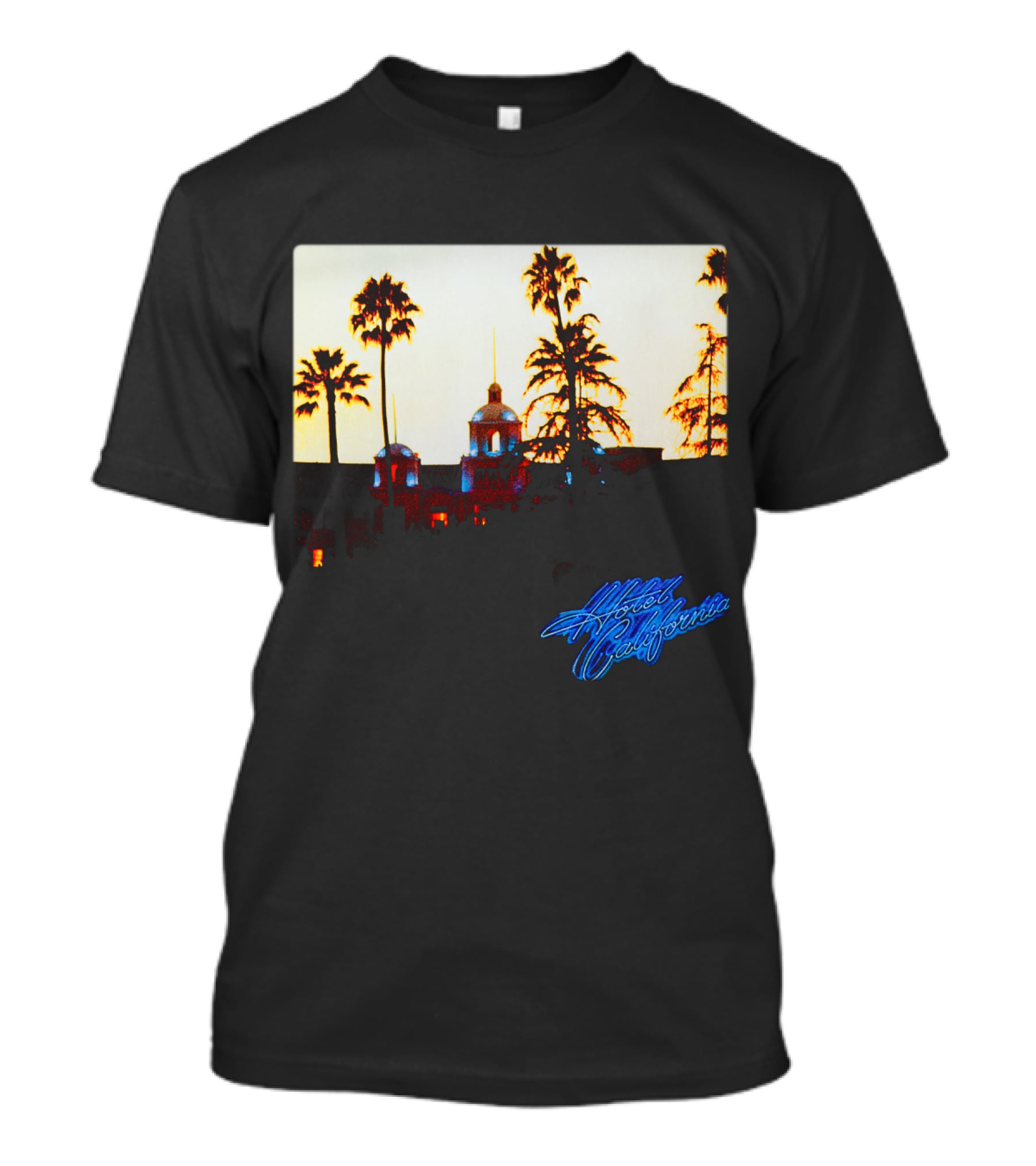 Hotel California Night Scene With Palm Trees And Neon Style T-Shirt