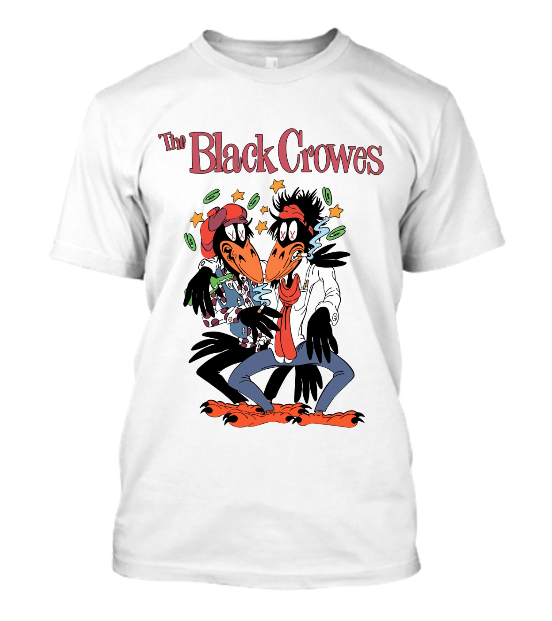 The Black Crowes Comic Duo With Stars And Spirals T-Shirt