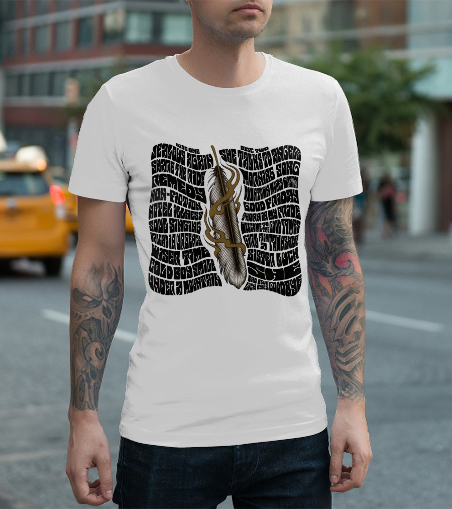 Serious Poetry She Talks To Angels Remedy Cold Roses Feather Artwork T-Shirt