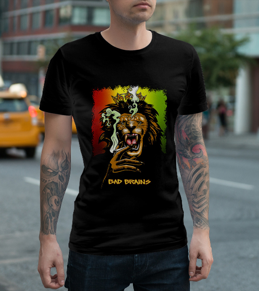 Bad Brains Lion Smoking Regal Crown Rasta Colors T-Shirt