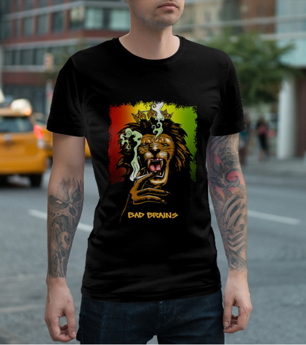 Bad Brains Lion Smoking Regal Crown Rasta Colors T-Shirt