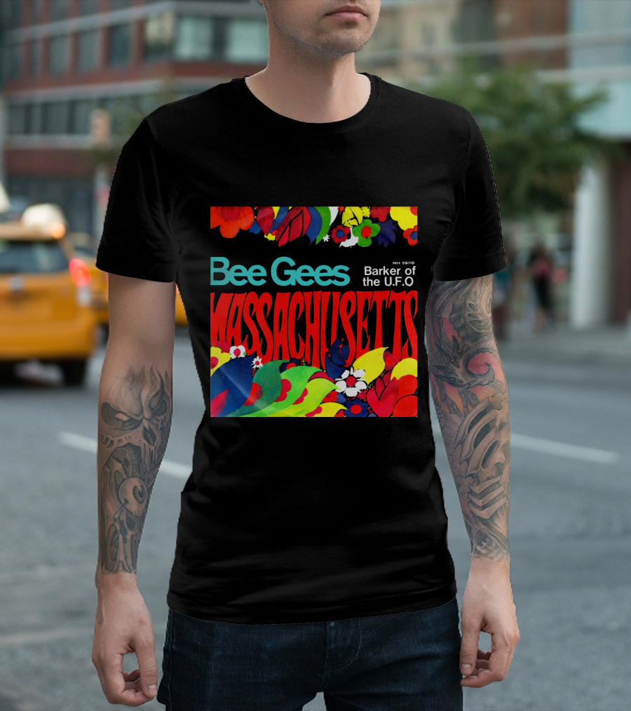 Bee Gees Massachusetts Barker Of The U.f.o. Floral Psychedelic Theme T-Shirt
