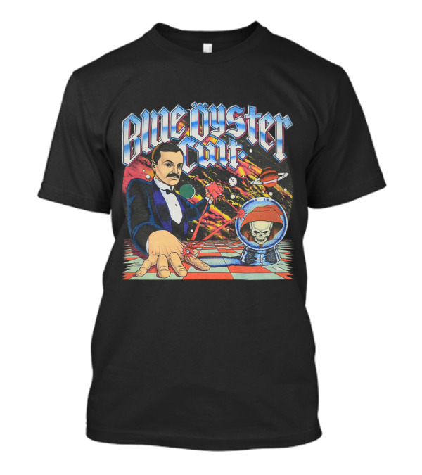 Blue Öyster Cult Science Fiction Cosmic Man And Alien Skull Planets T-Shirt