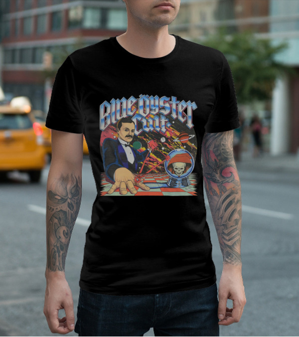 Blue Öyster Cult Science Fiction Cosmic Man And Alien Skull Planets T-Shirt