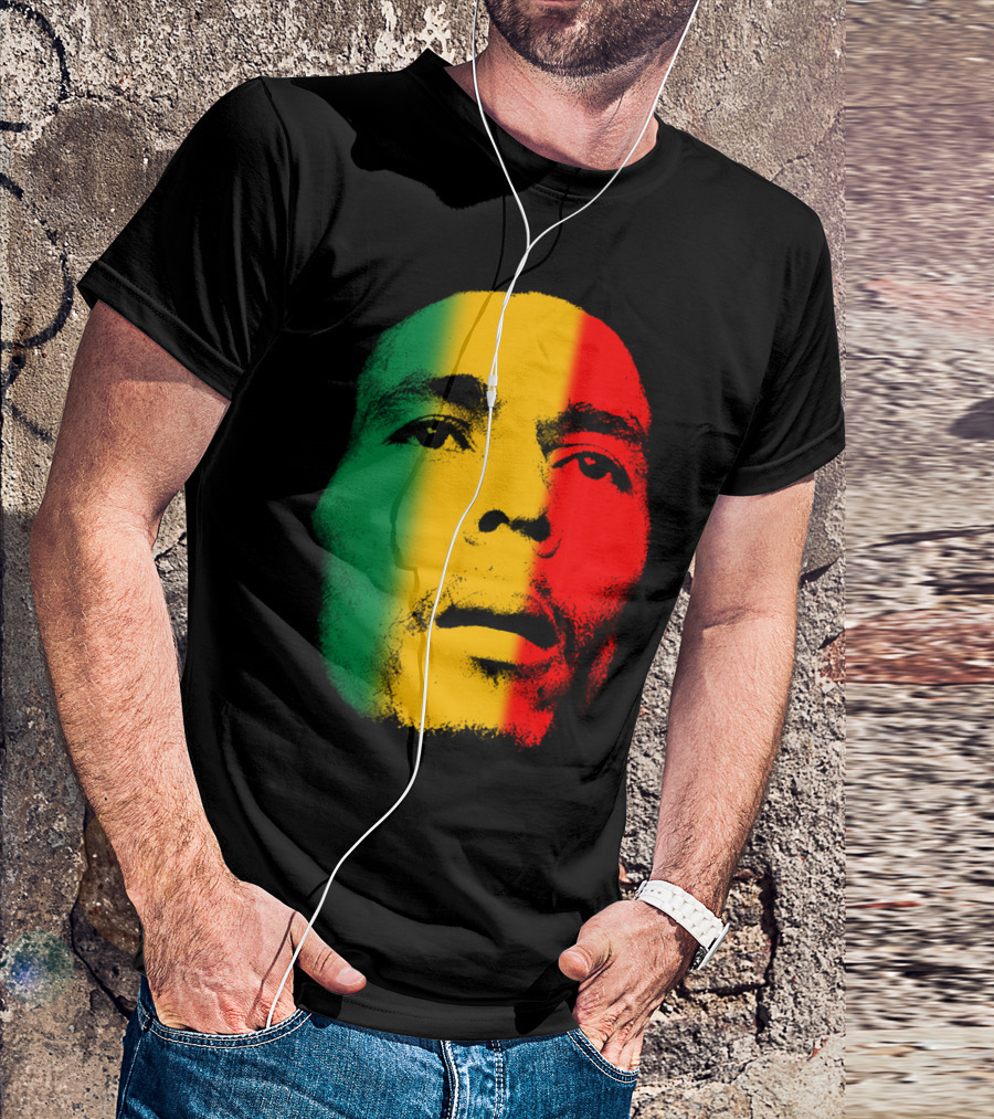 Bml Rasta Face Green Yellow Red T-Shirt