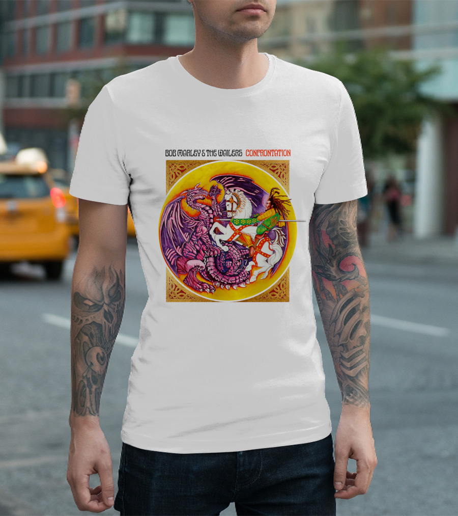 Bob Marley and The Wailers Confrontation Album Cover Dragon and Knight T-Shirt