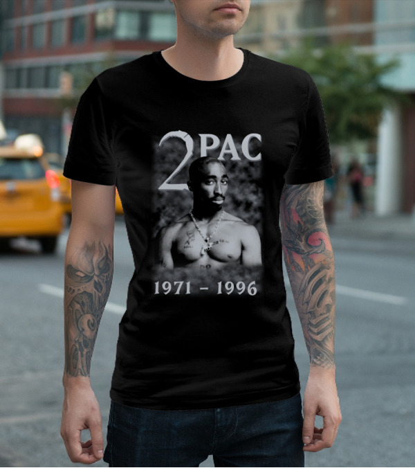 2Pac 1971-1996 Tribute Featuring Iconic Black And White T-Shirt