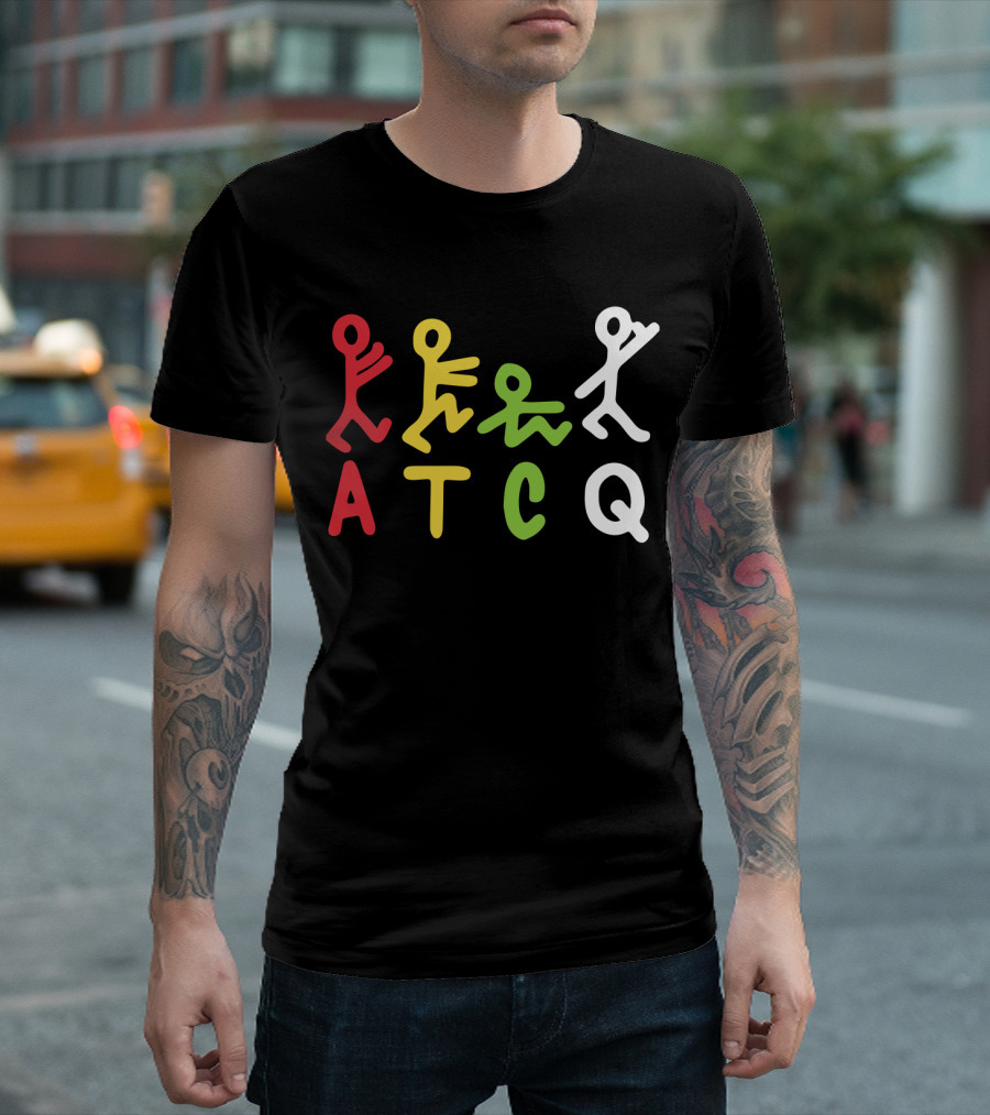 Atcq Abstract Stick Figures Red Yellow Green White T-Shirt