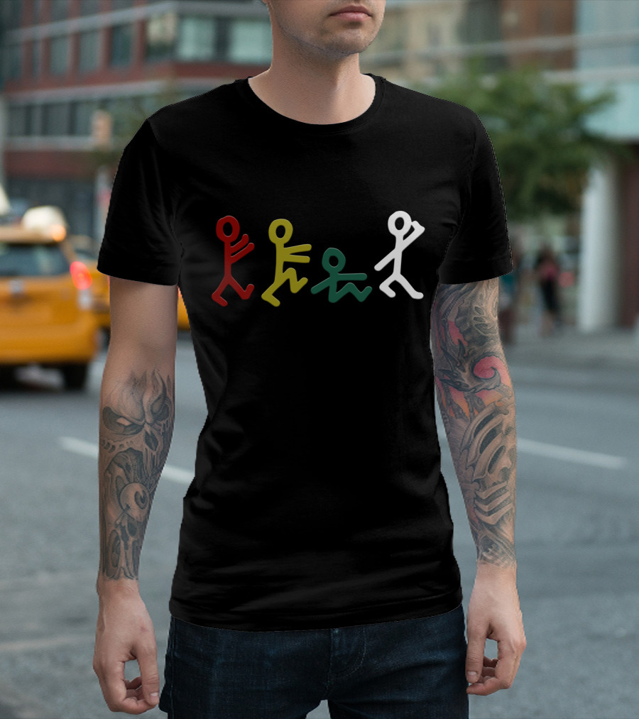 Atcq Stick Figures Red Green Yellow White T-Shirt