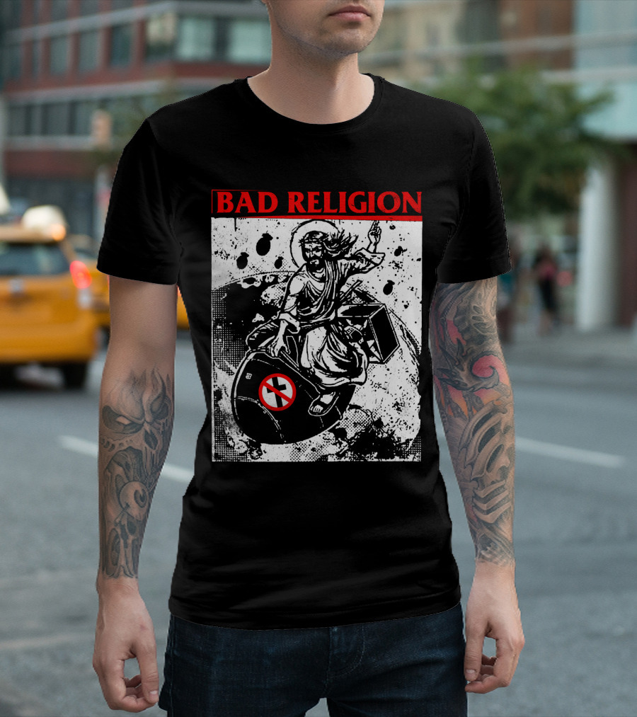 Bad Religion Jesus Riding Bomb Artwork T-Shirt