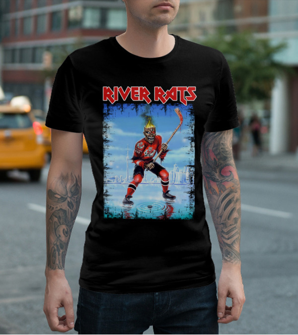 River Rats Hockey Team Flaming Skull Player T-Shirt