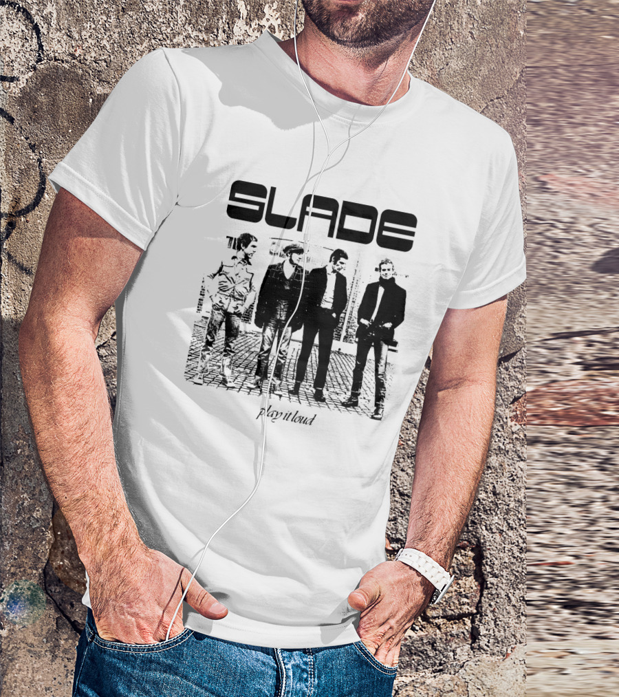 Slade Play It Loud Band Members Black And White Group Photo T-Shirt