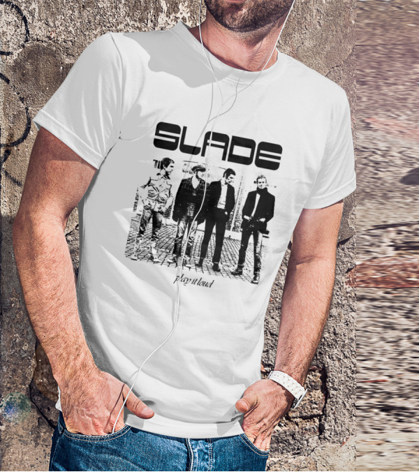 Slade Play It Loud Band Members Black And White Group Photo T-Shirt