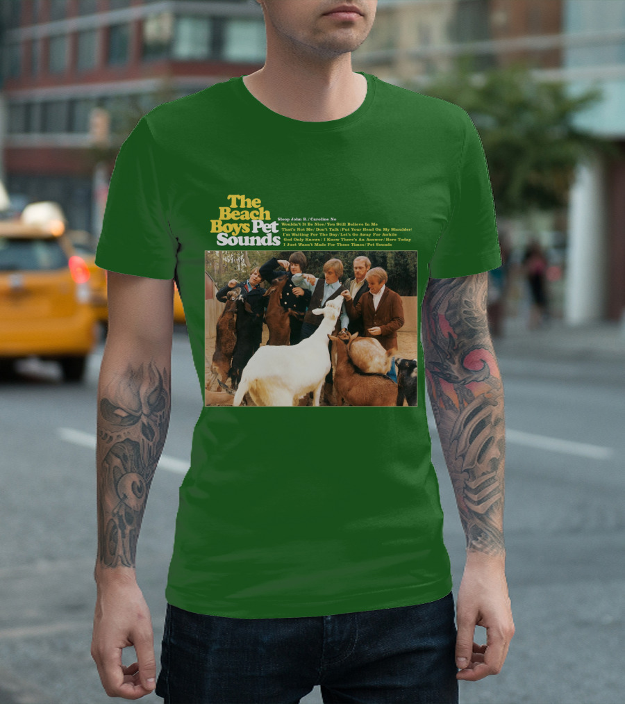 The Beach Boys Pet Sounds Album Cover with Song List and Band Members with Animals T-Shirt