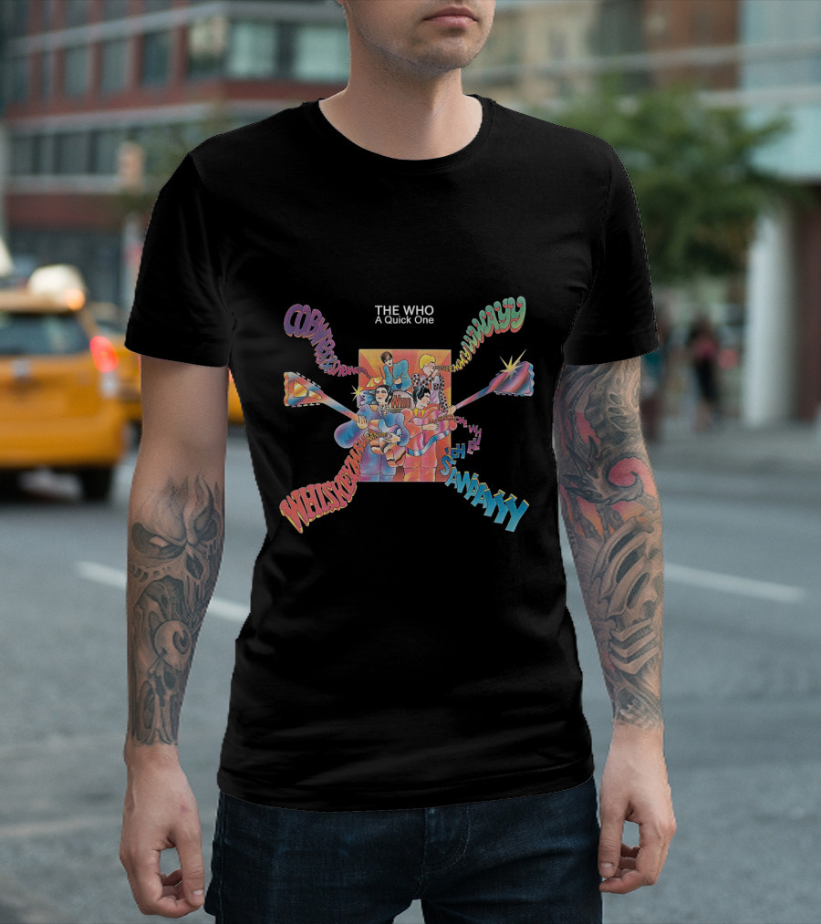 The Who A Quick One Colorful Band Members Cartoon Text Explosion T-Shirt