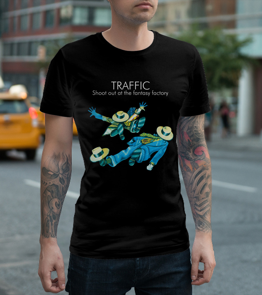 Traffic Shoot Out At The Fantasy Factory Psychedelic Figures Floating With Hats And Suits T-Shirt