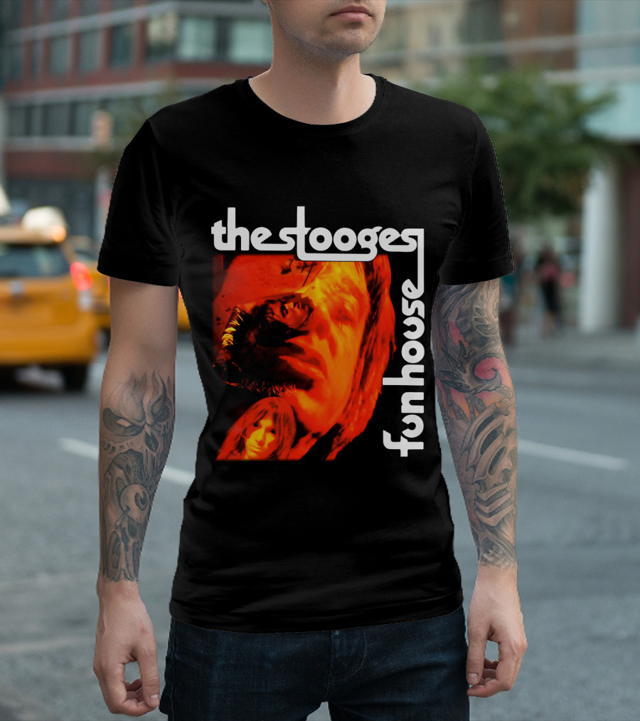 The Stooges Fun House 1970 Album Cover Art With Band Faces In Red And Orange T-Shirt