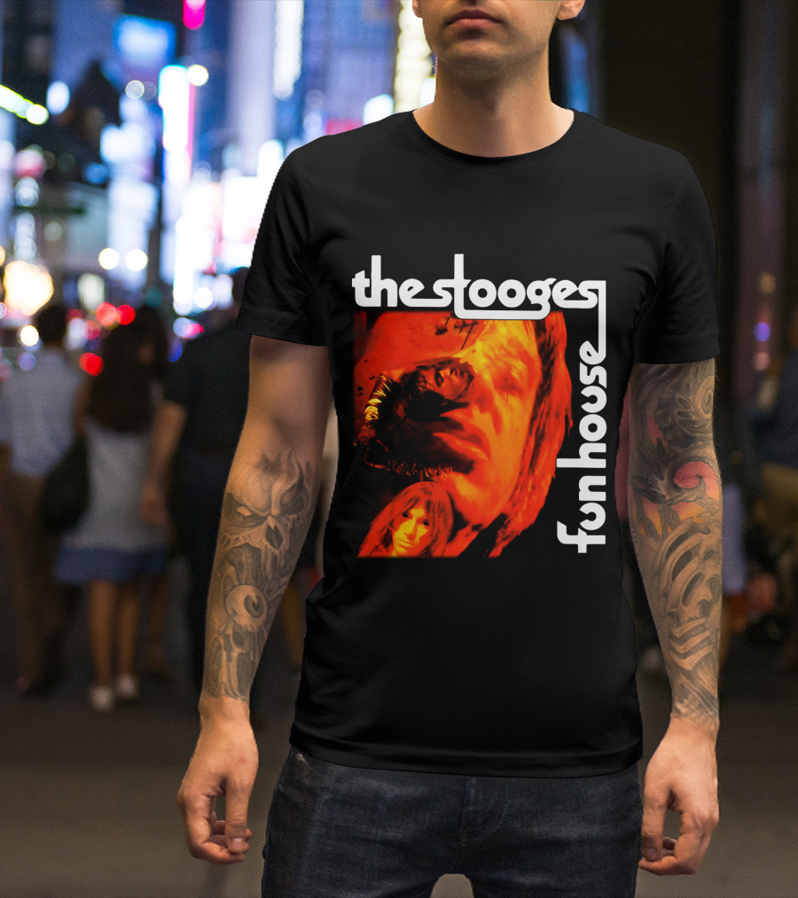 The Stooges Fun House 1970 Album Cover Art With Band Faces In Red And Orange T-Shirt