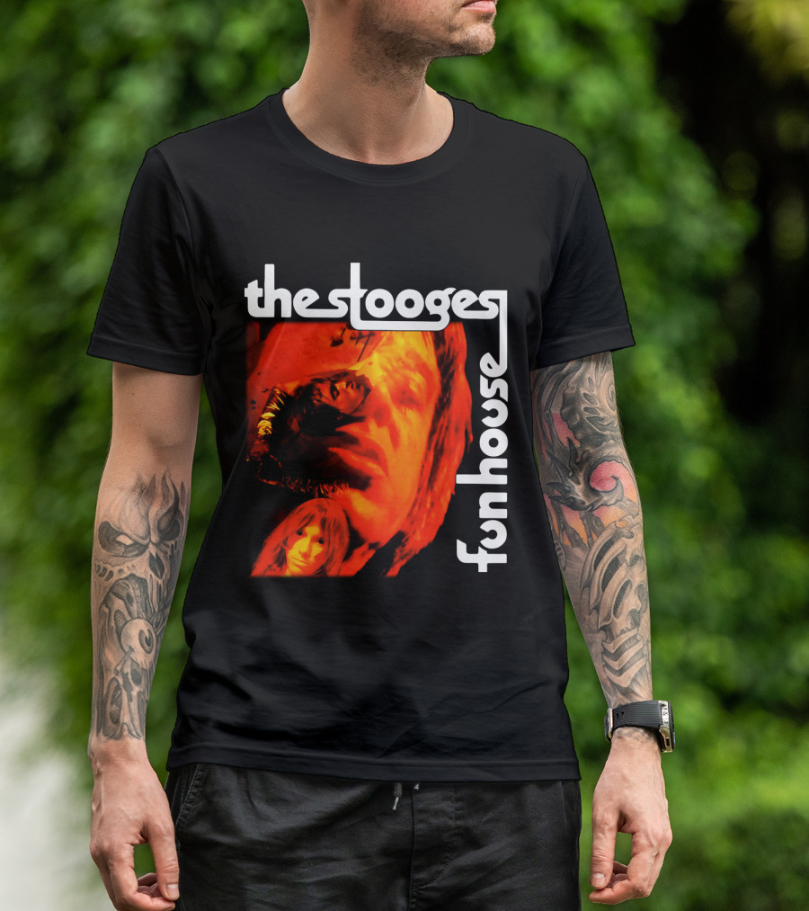 The Stooges Fun House 1970 Album Cover Art With Band Faces In Red And Orange T-Shirt