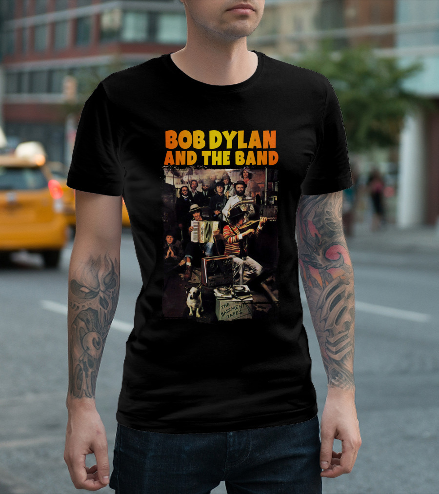 Bob Dylan And The Band The Basement Tapes Group Photo With Instruments And Dog T-Shirt