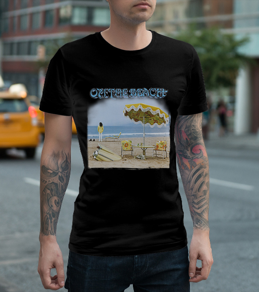 Neil Young On the Beach Vintage Album Cover Surreal Coastal Scene T-Shirt