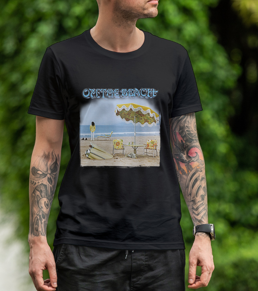 Neil Young On The Beach Vintage Album Cover Surreal Coastal Scene T-Shirt