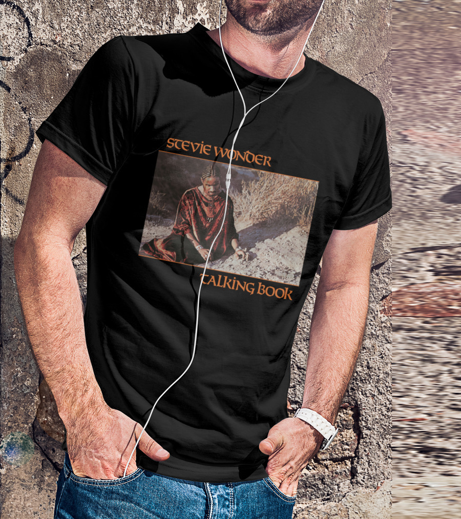 Stevie Wonder Sitting In Sand Talking Book Cover T-Shirt