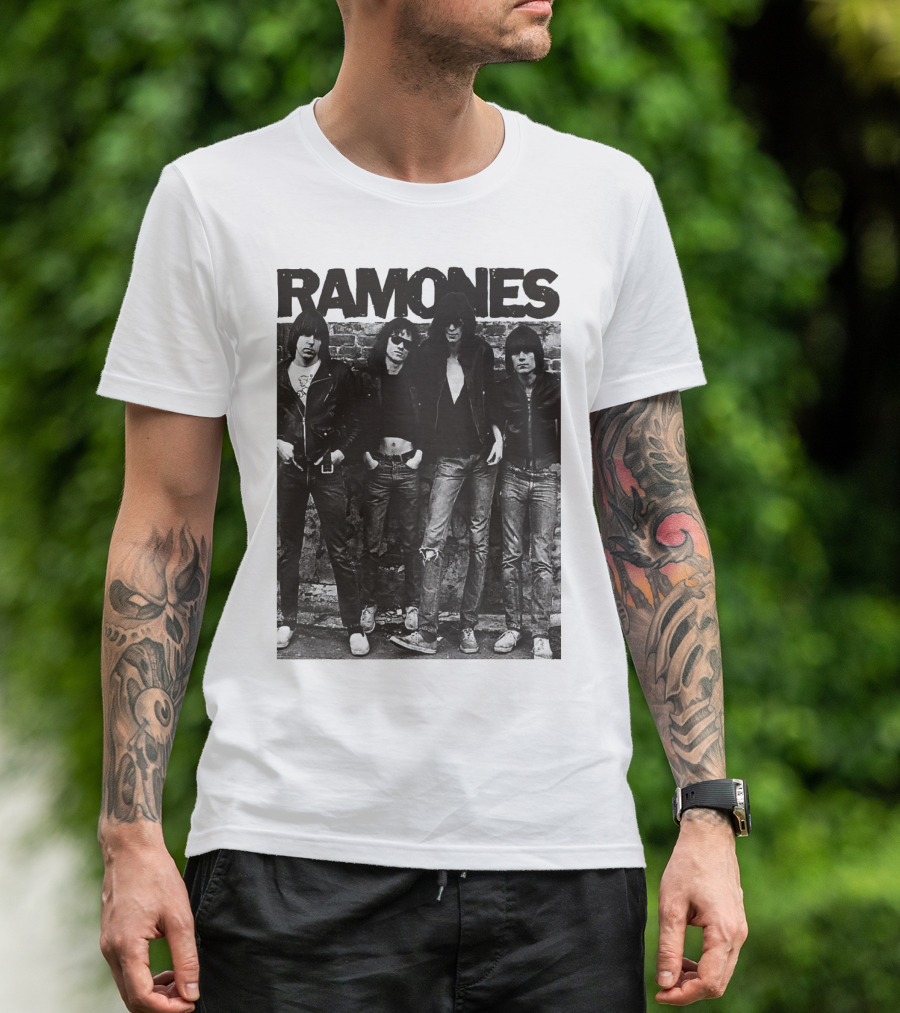 Ramones Black And White Band Photo Iconic Punk Rock Group T-Shirt