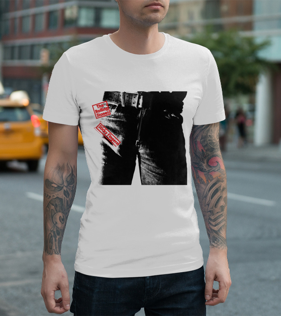 The Rolling Stones Sticky Fingers 1971 Iconic Black And White Jean Zipper T-Shirt