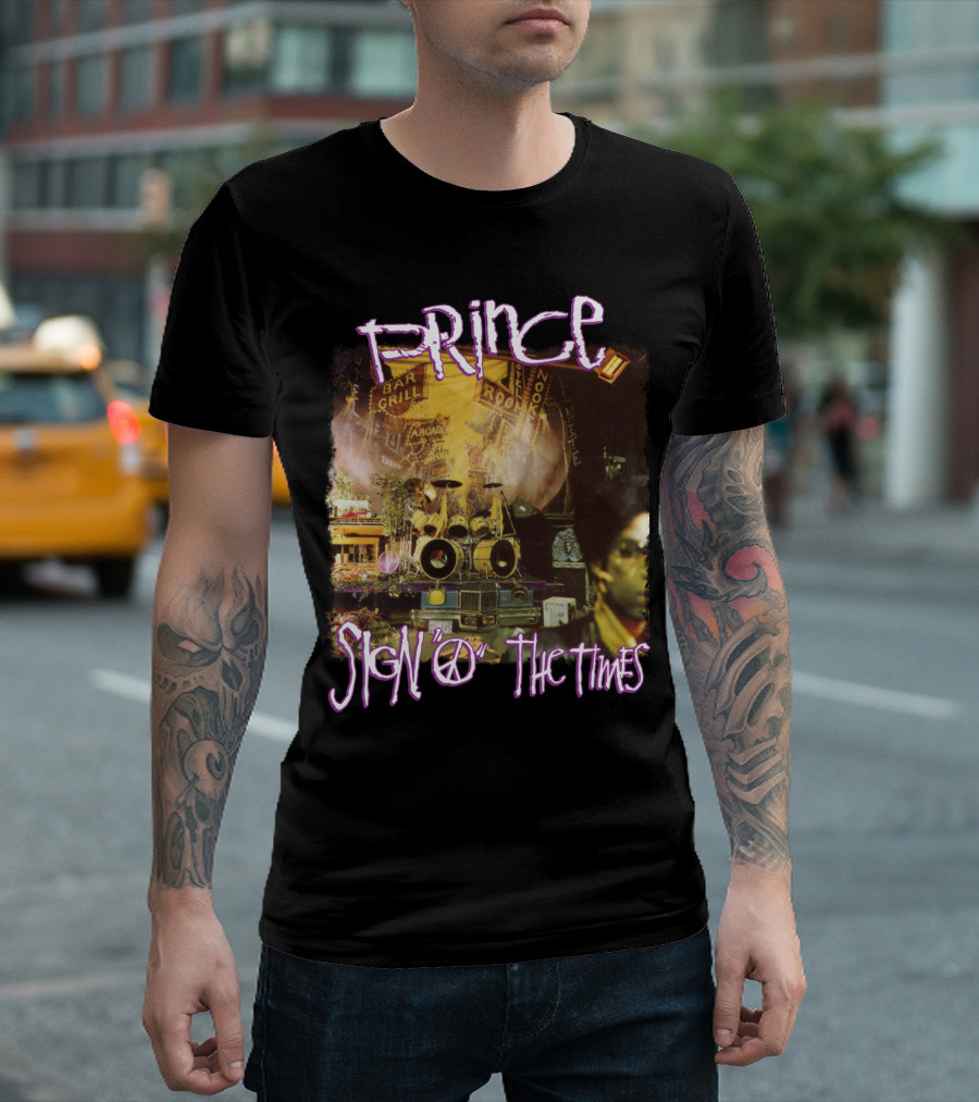 Prince Sign O The Times Album Cover Art With Musical Instruments And Stage Visuals T-Shirt