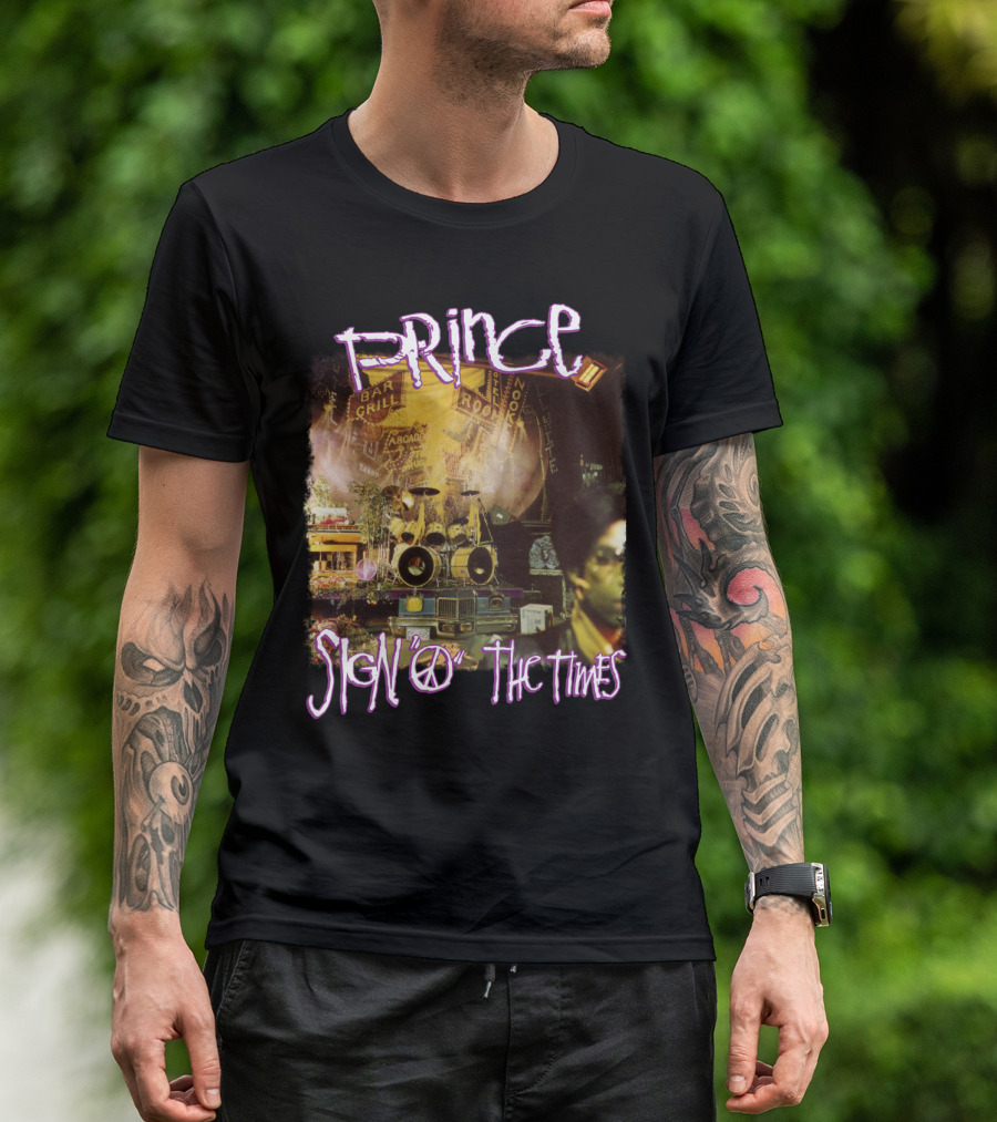 Prince Sign O The Times Album Cover Art With Musical Instruments And Stage Visuals T-Shirt