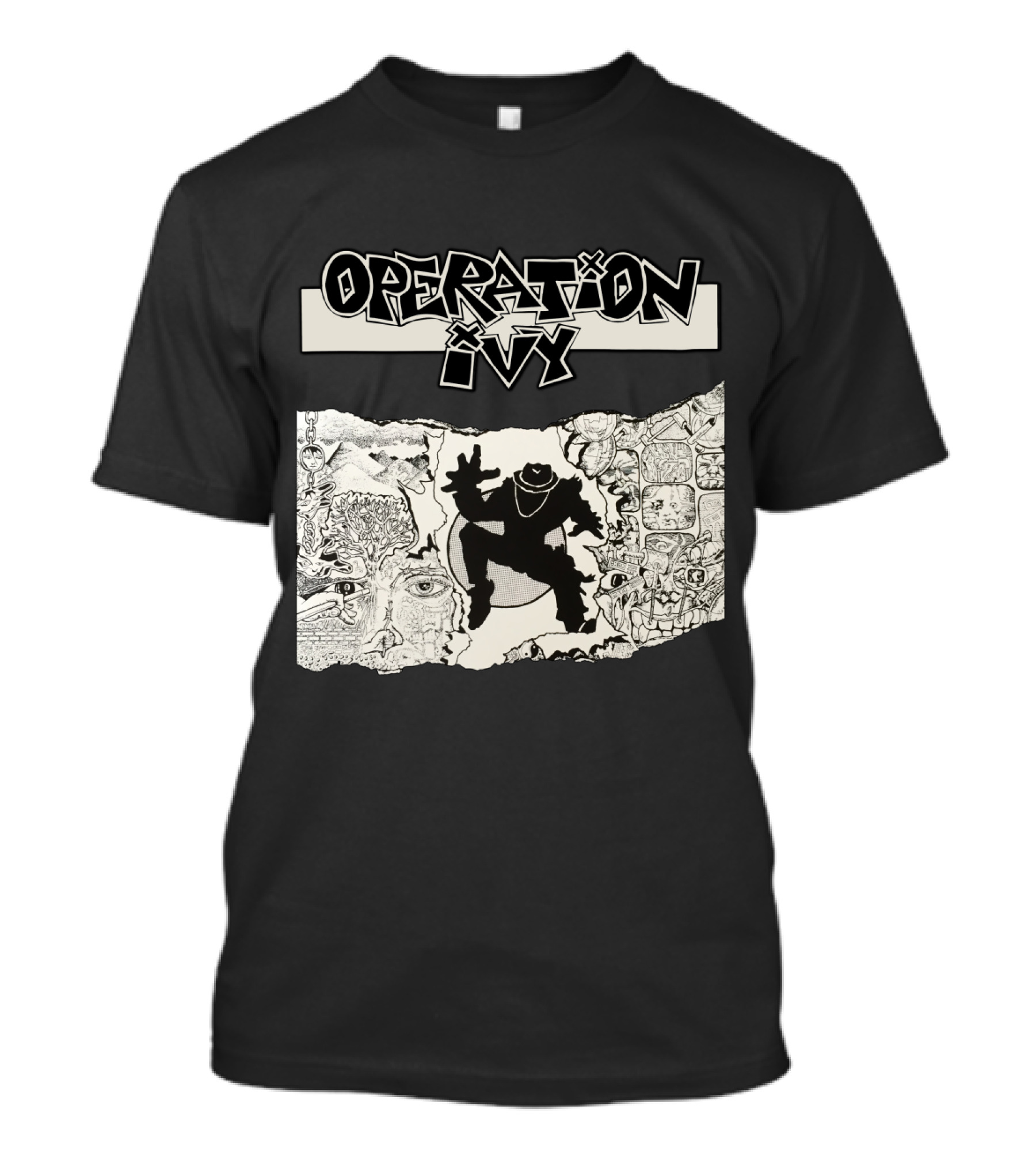 Operation Ivy Energy Album Cover Black And White Silhouetted Figure And Doodle Art T-Shirt