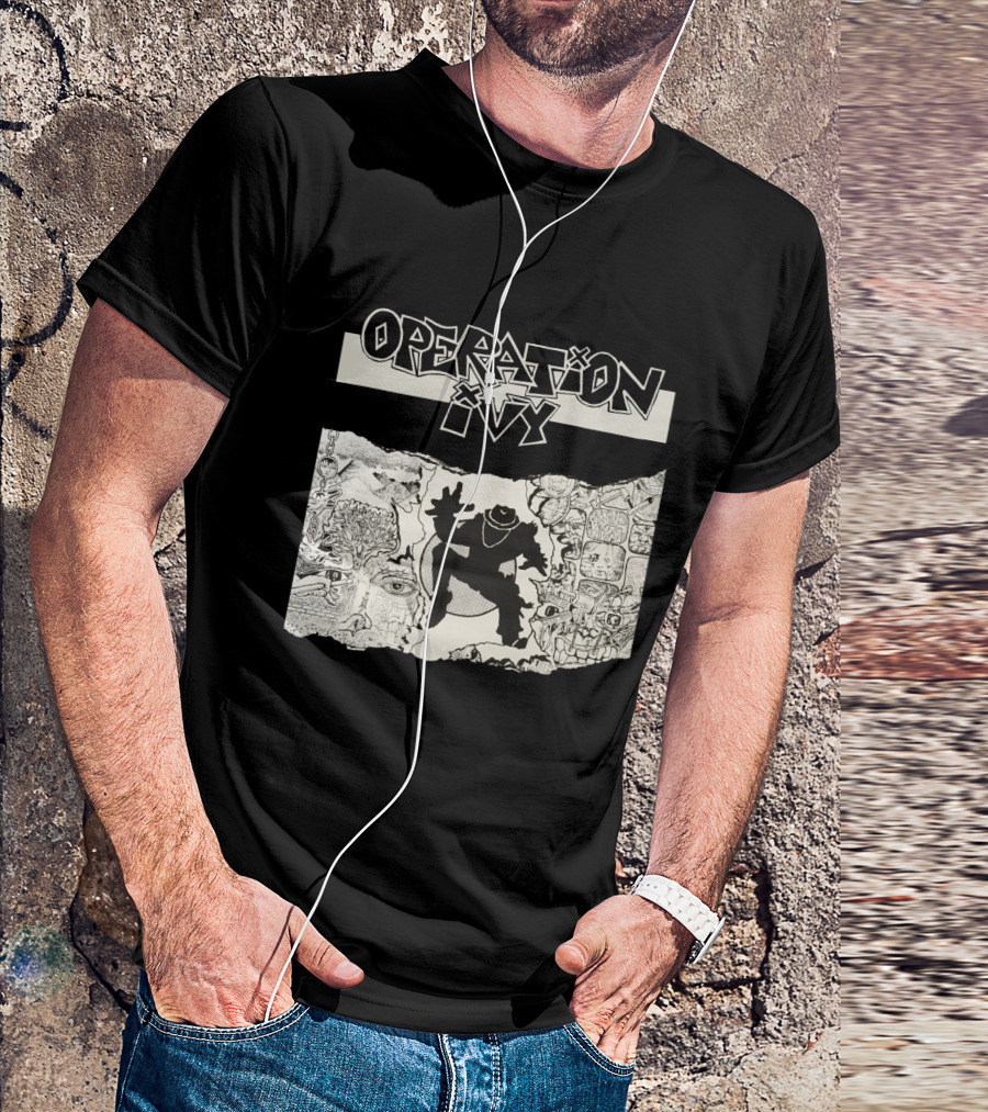 Operation Ivy Energy Album Cover Black And White Silhouetted Figure And Doodle Art T-Shirt