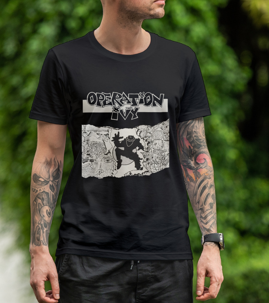 Operation Ivy Energy Album Cover Black And White Silhouetted Figure And Doodle Art T-Shirt