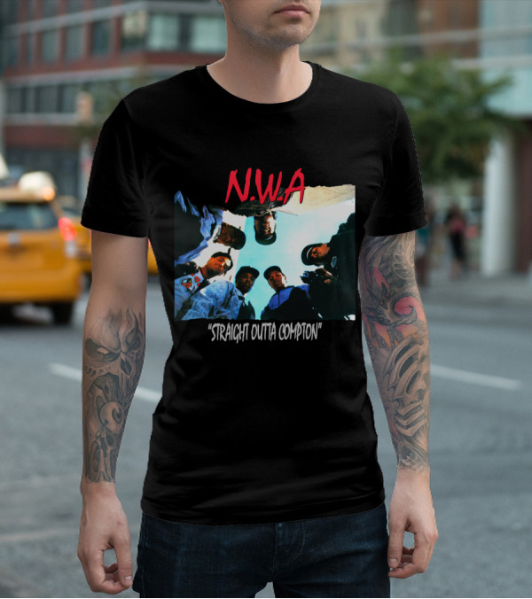 N.w.a Straight Outta Compton Black Crew Portrait 90S Style T-Shirt